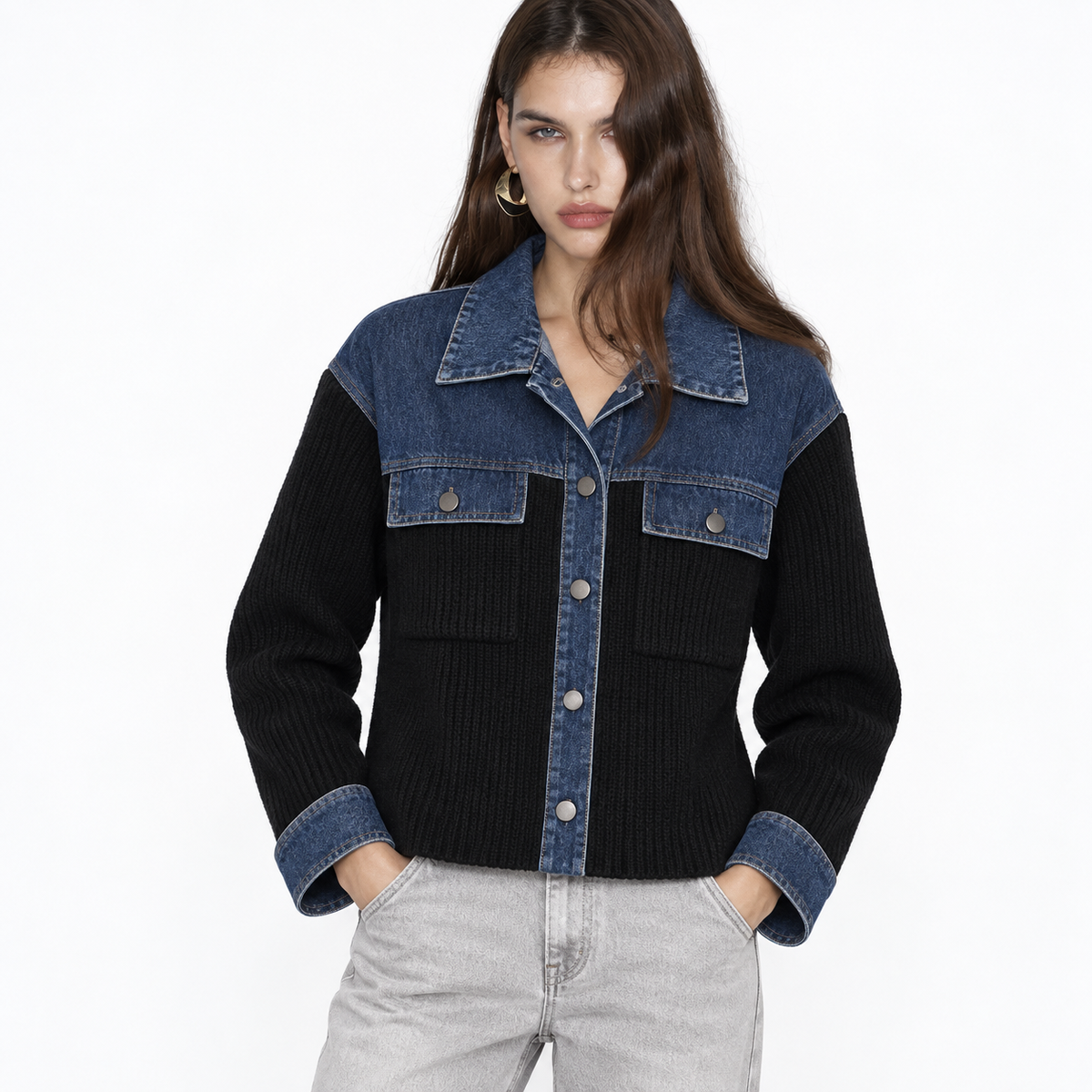 Jacke mit Denim-Details