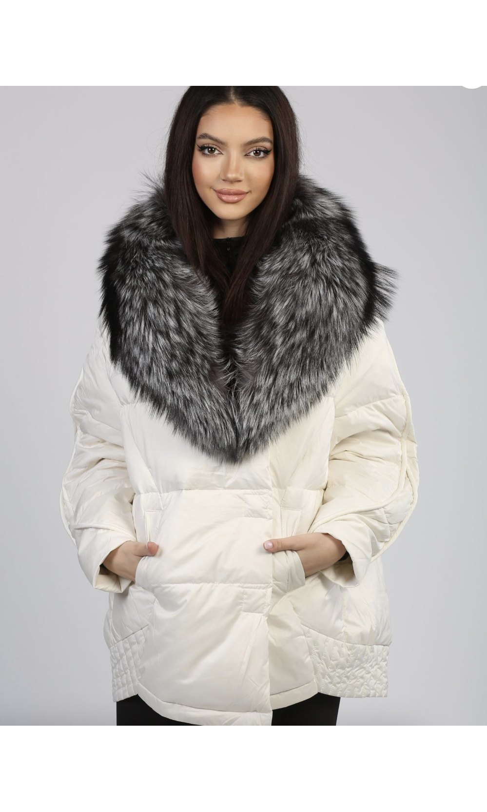 Haina cu guler de blana naturala de vulpe KALINKA FURS