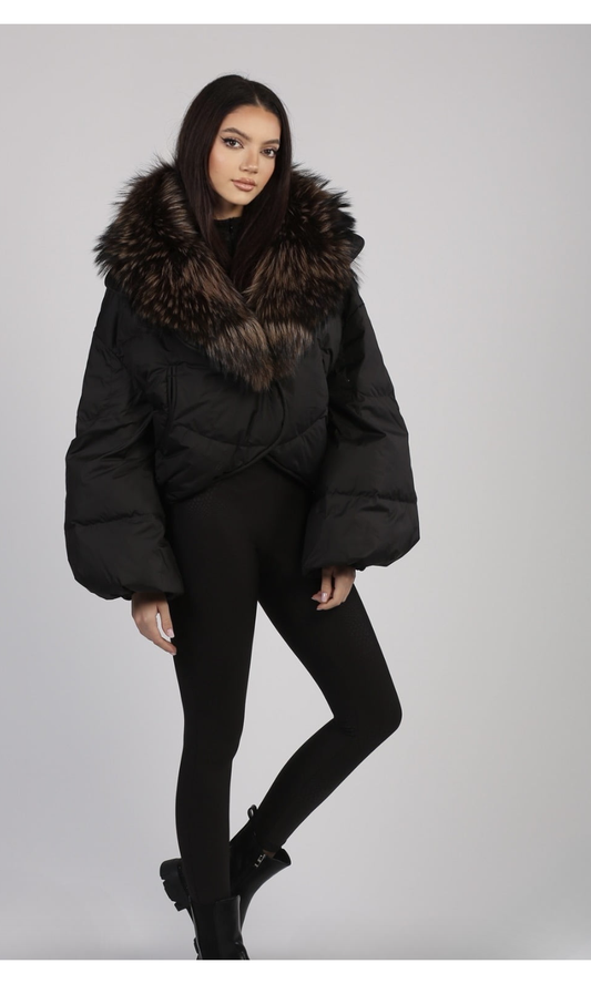 Geaca de fas cu guler din blana naturala de vulpe KALINKA FURS