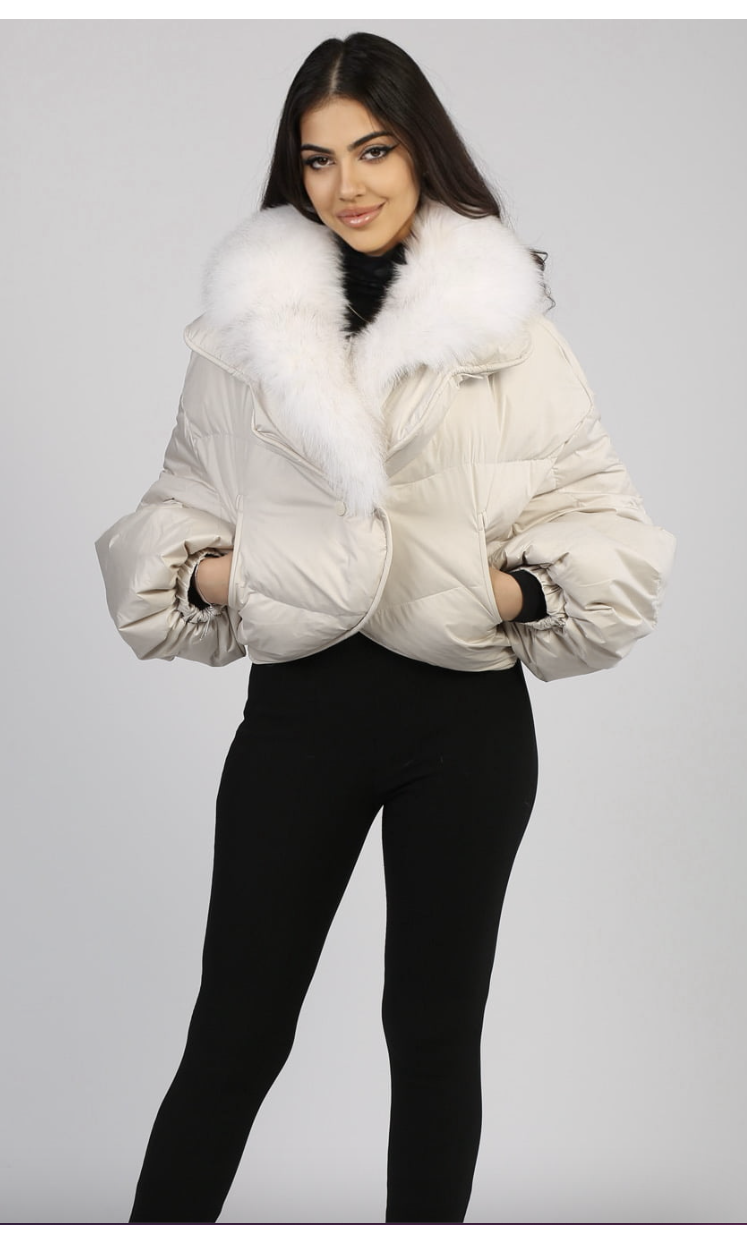 Geaca de fas cu guler din blana naturala de vulpe KALINKA FURS