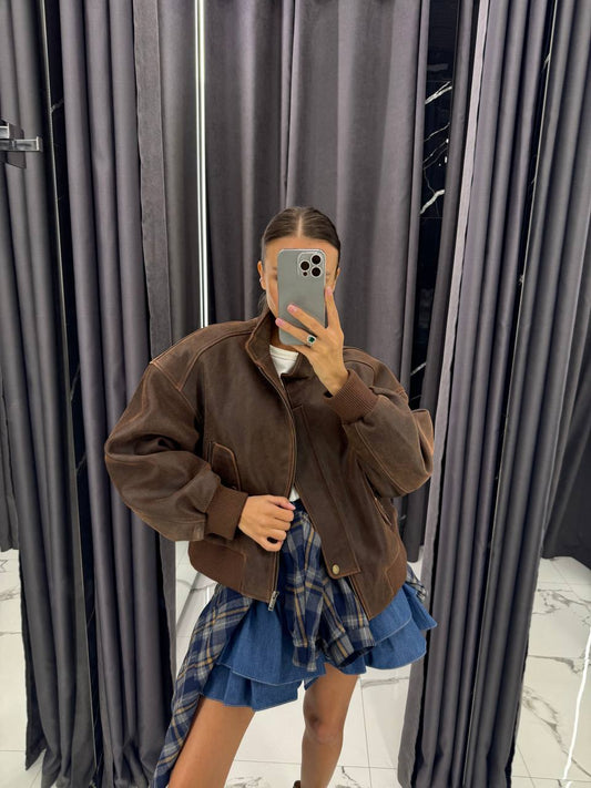 Leather Jachet. Geaca din piele naturala maro KALINKA FURS