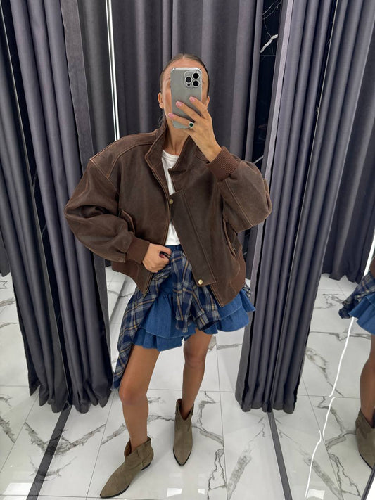 Leather Jachet. Geaca din piele naturala maro KALINKA FURS