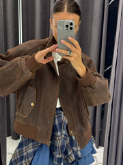 Leather Jachet. Geaca din piele naturala maro KALINKA FURS