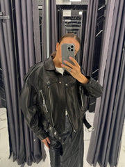 Leather Jacket. Geaca din piele neagra KALINKA FURS