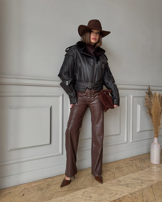 Fringe Shearling Jacket. Cojoc din piele cu franjuri KALINKA FURS
