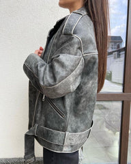 Vintage Effect Jacket. Geaca biker cu efect vintage KALINKA FURS