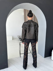 Oversized biker jacket. Geaca biker oversized din piele naturala cu sireturi si maneci detasabile KALINKA FURS