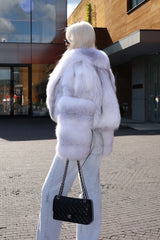 Celestia Natural Arctic fox fur coat, white, with wide collar