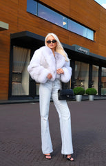 Celestia Natural Arctic fox fur coat, white, with wide collar