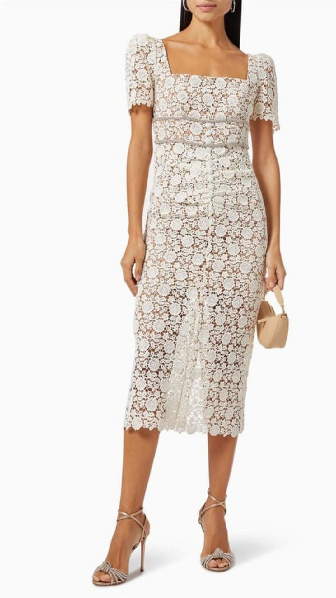 Rochie Crem Midi Dantela KALINKA FURS