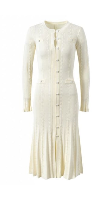 Rochie din tricot cu nasturi, lungime midi, crem KALINKA FURS
