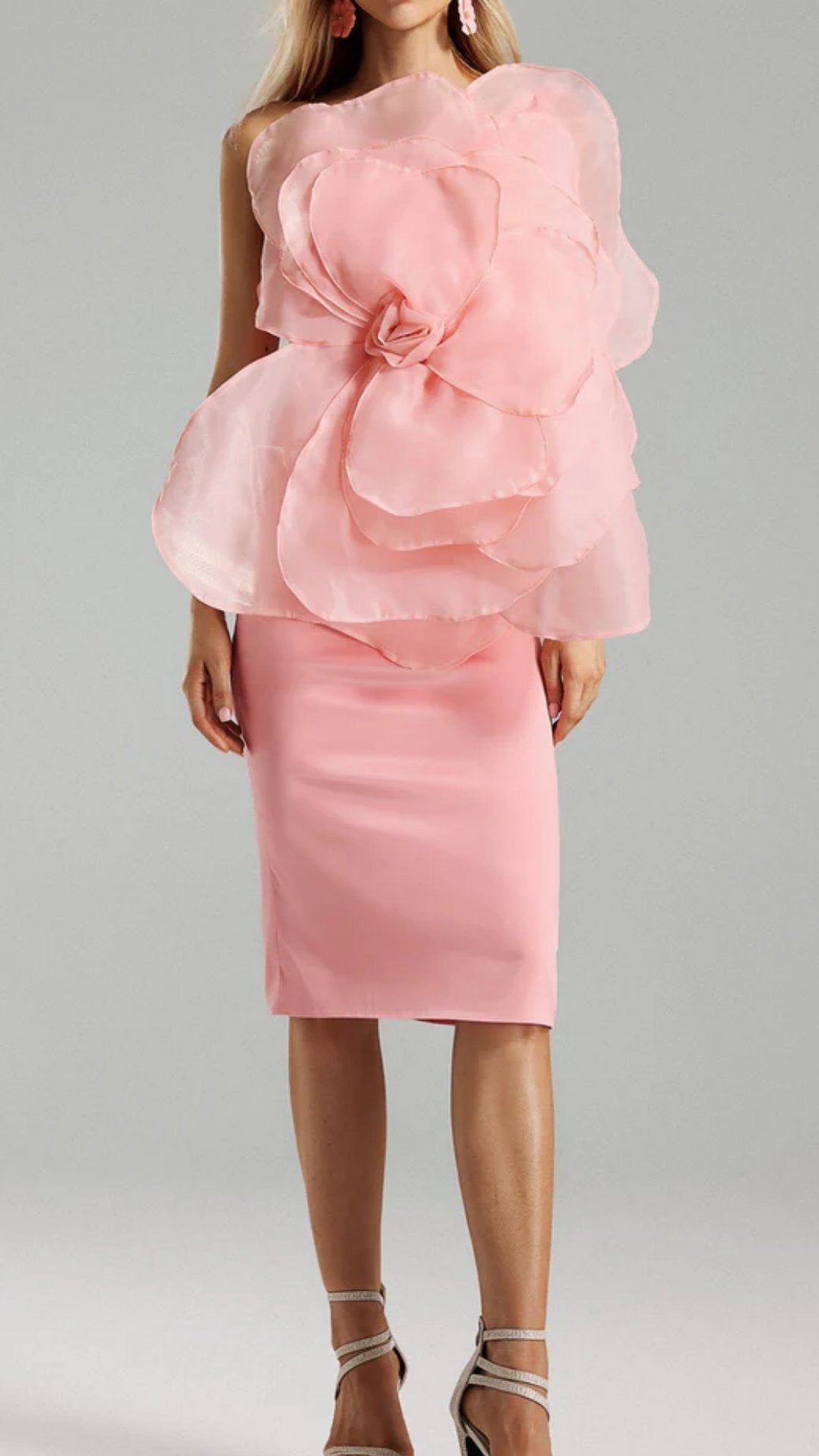 Rochie din satin cu trandafiri roz KALINKA FURS