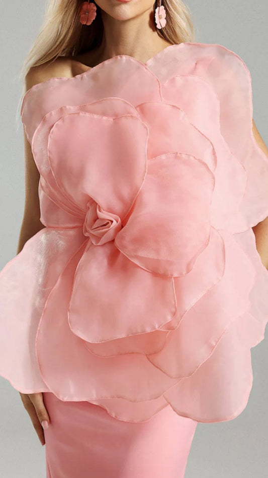 Rochie din satin cu trandafiri roz KALINKA FURS