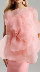 Rochie din satin cu trandafiri roz KALINKA FURS