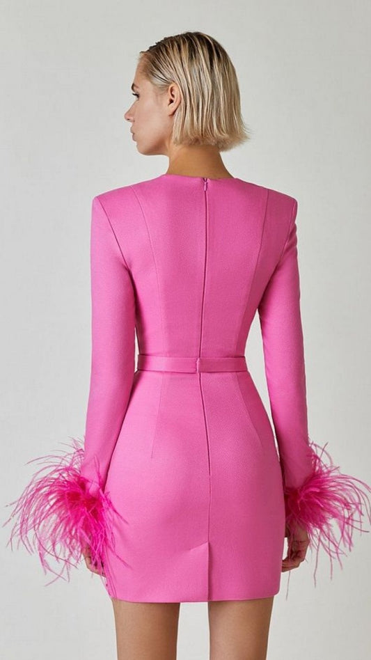 Rochie roz mini cu detaliu pe maneci KALINKA FURS