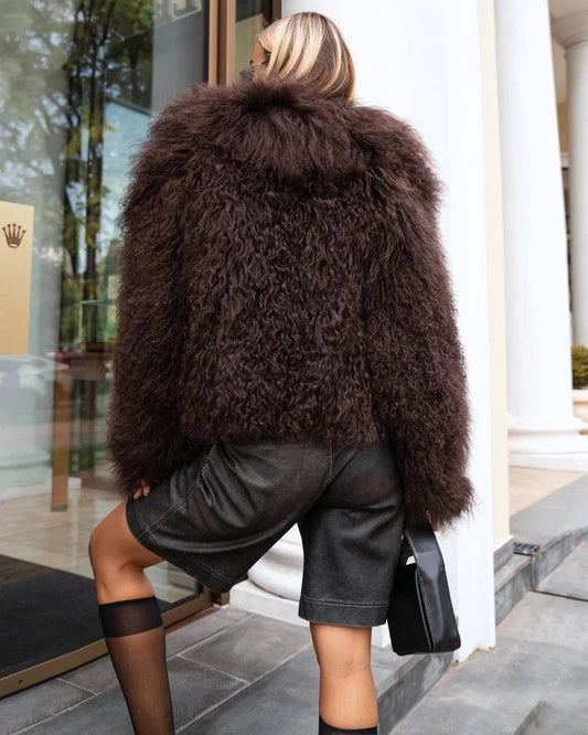 Marlene Haină din blană naturală de oaie mongoleză, dark brown