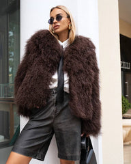 Marlene Natural Mongolian sheepskin coat, dark brown