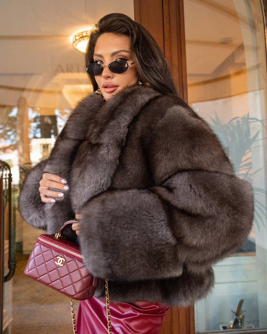 Mirabella Natural fox fur coat with wide collar