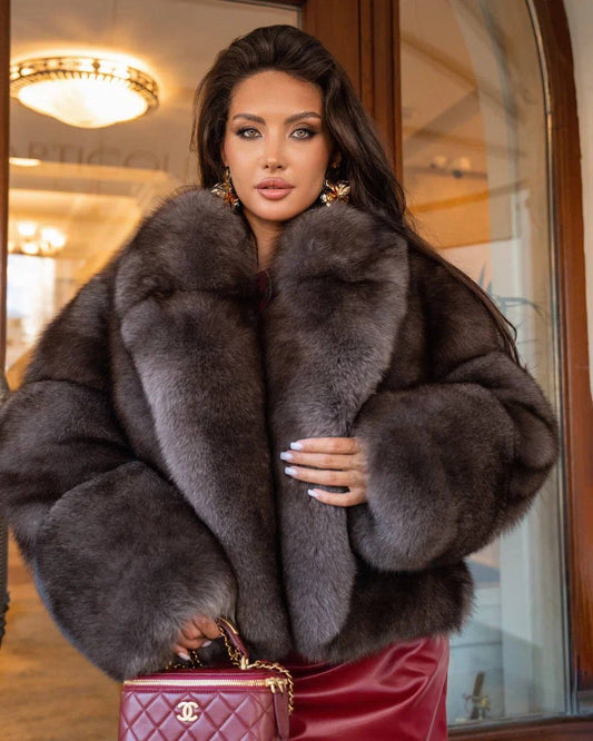 Mirabella Natural fox fur coat with wide collar