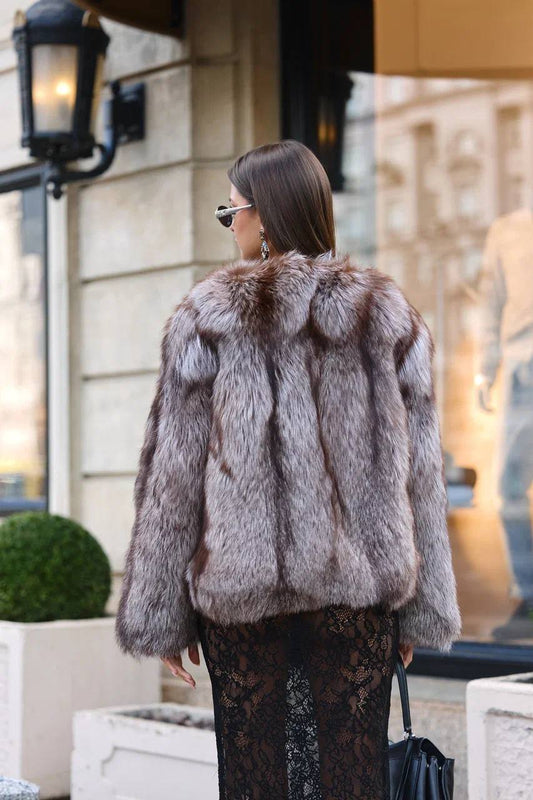 Sabine Natural silver fox fur coat