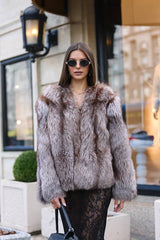 Sabine Natural silver fox fur coat
