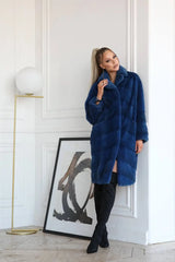 Mink fur coat in blue 180cm. Haina din blana naturala de vizon albastra 180cm KALINKA FURS