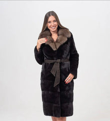 Natural Mink Fur Coat with Sable Collar. Haina din blana naturala de vizon cu guler din zibelina. KALINKA FURS