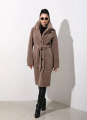 Teddy Coat Waist Brown. Teddy Coat calduros din blana naturala de oaie. KALINKA FURS