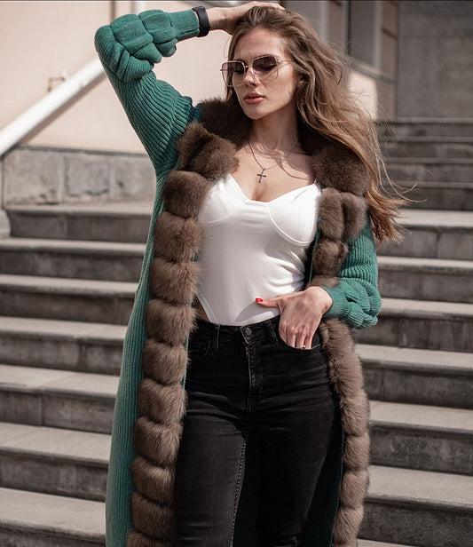 Knitted cardigan with Natural Marten Collar KALINKA FURS