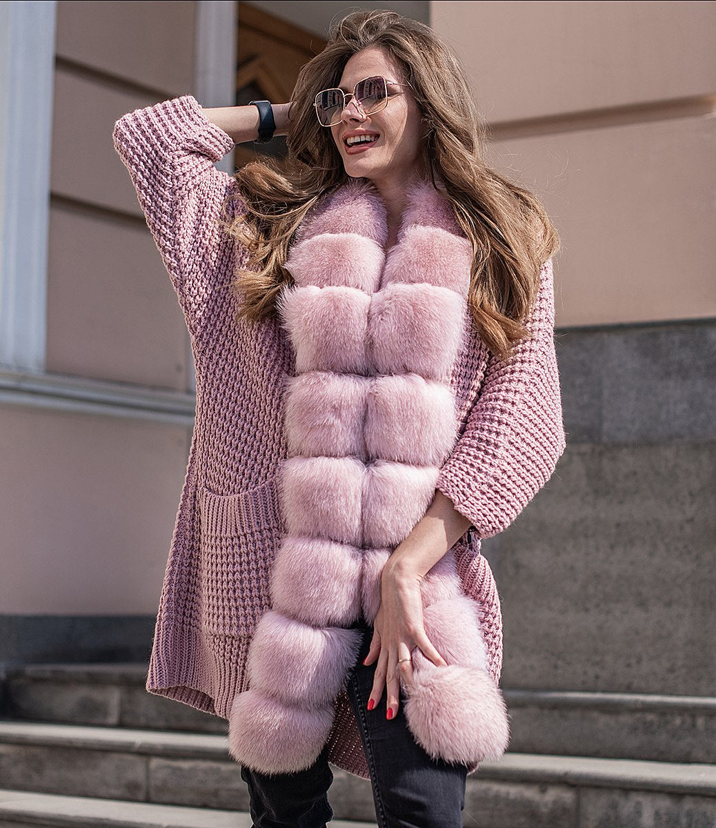 Knitted cardigan with Natural Marten Collar KALINKA FURS