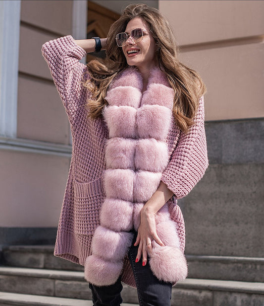 Knitted cardigan with Natural Marten Collar KALINKA FURS