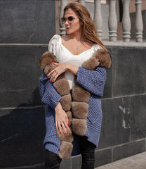 Knitted cardigan with Natural Marten Collar KALINKA FURS