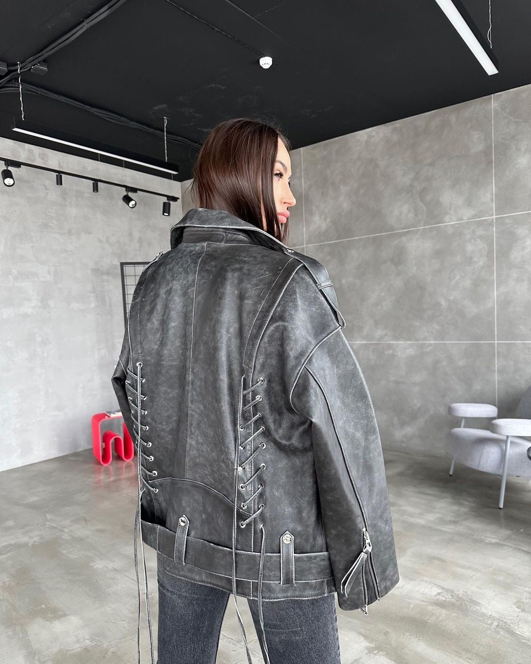 Long cheap biker jacket