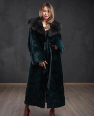 Natural Mink Fur Coat with Sable Collar. Haina din blana naturala de vizon cu zibelina. KALINKA FURS